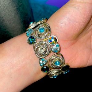 Lia Sophia Stretch Silver Cuff Bracelet with Blue and Green Stones/Gems